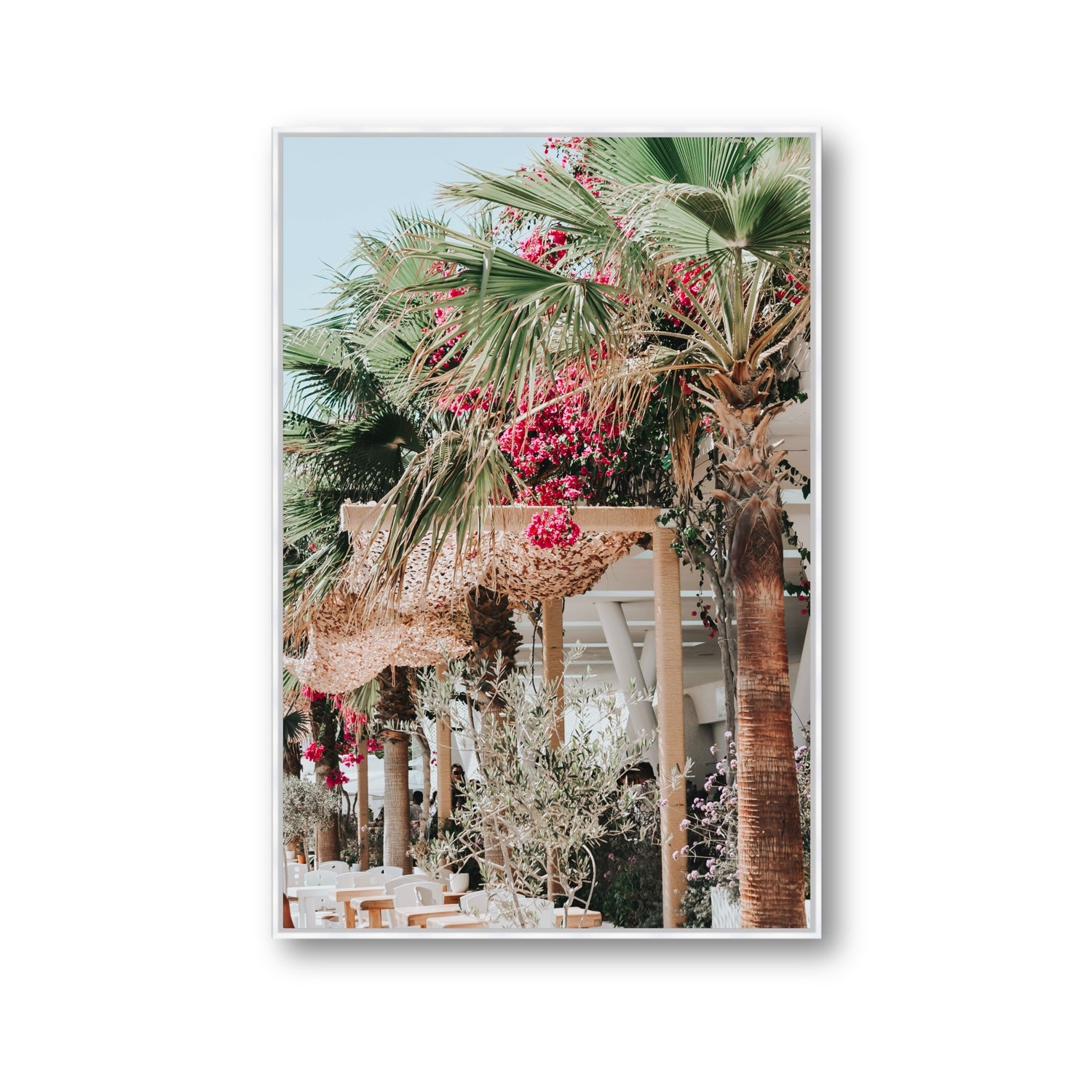 Palm Trees Mykonos Greek island wall art Gallery fine art canvas in white float frame