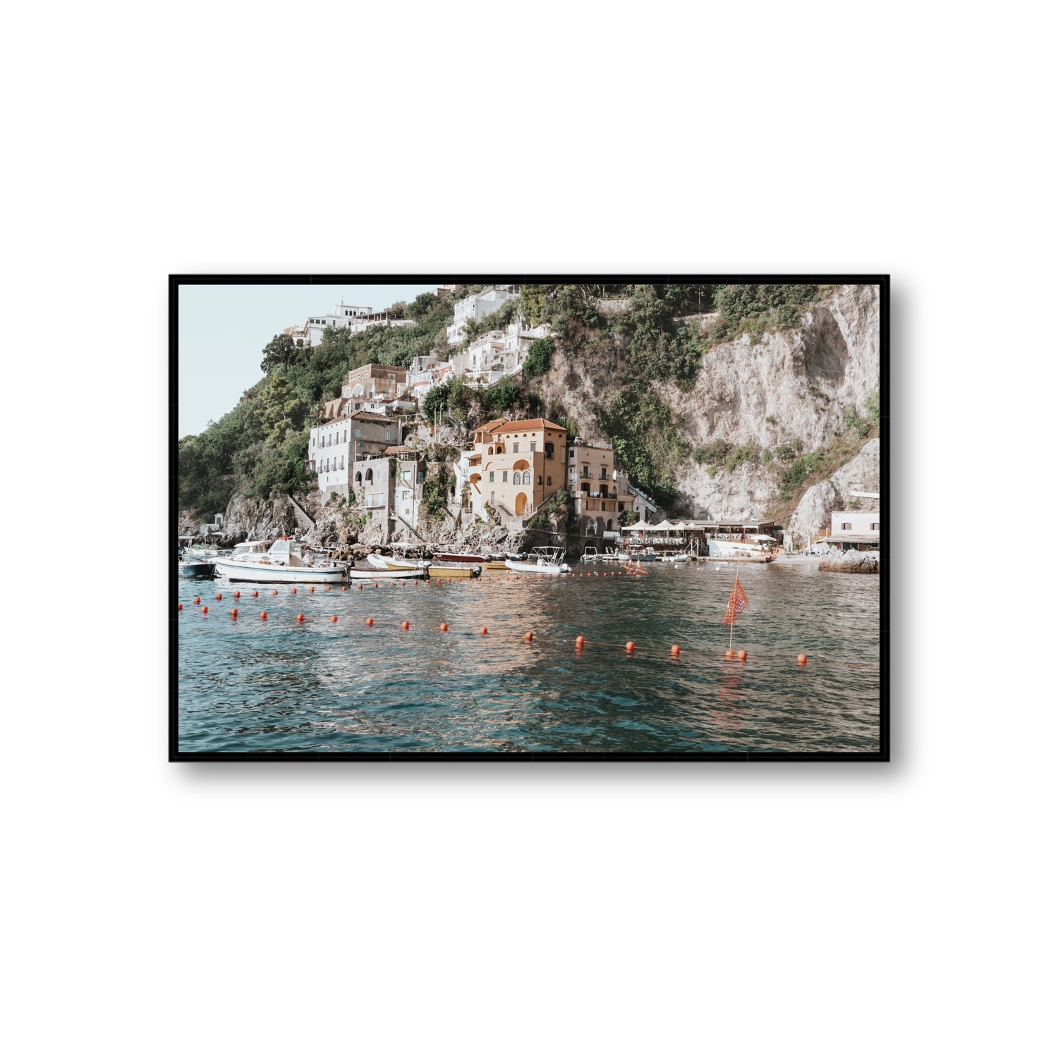 Amalfi Villas fine art print, Amalfi, Italy, coastal scenes artwork, Giant, Black Float Frame, Fine Art Canvas