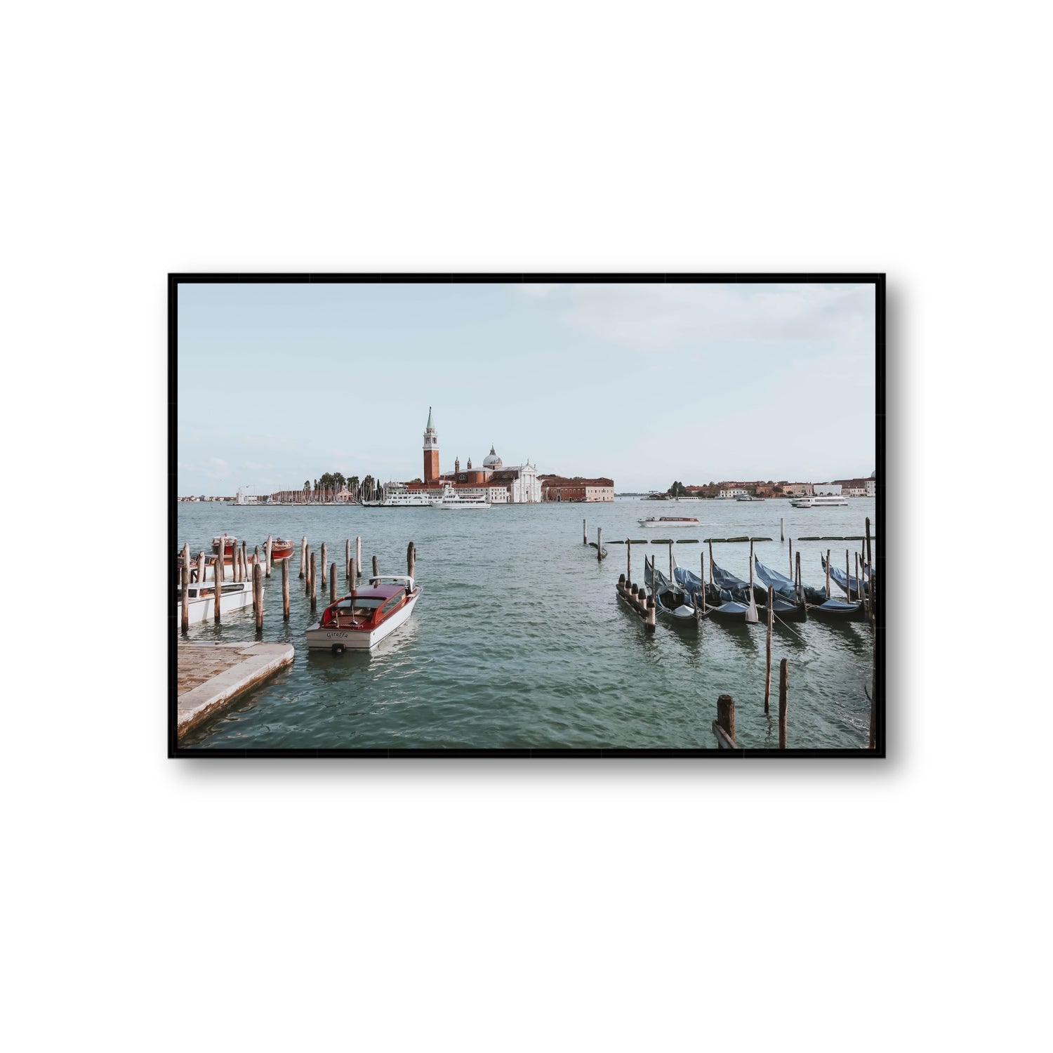 Venetian Waterscape Venice Italian art print Giant fine art canvas in black float frame