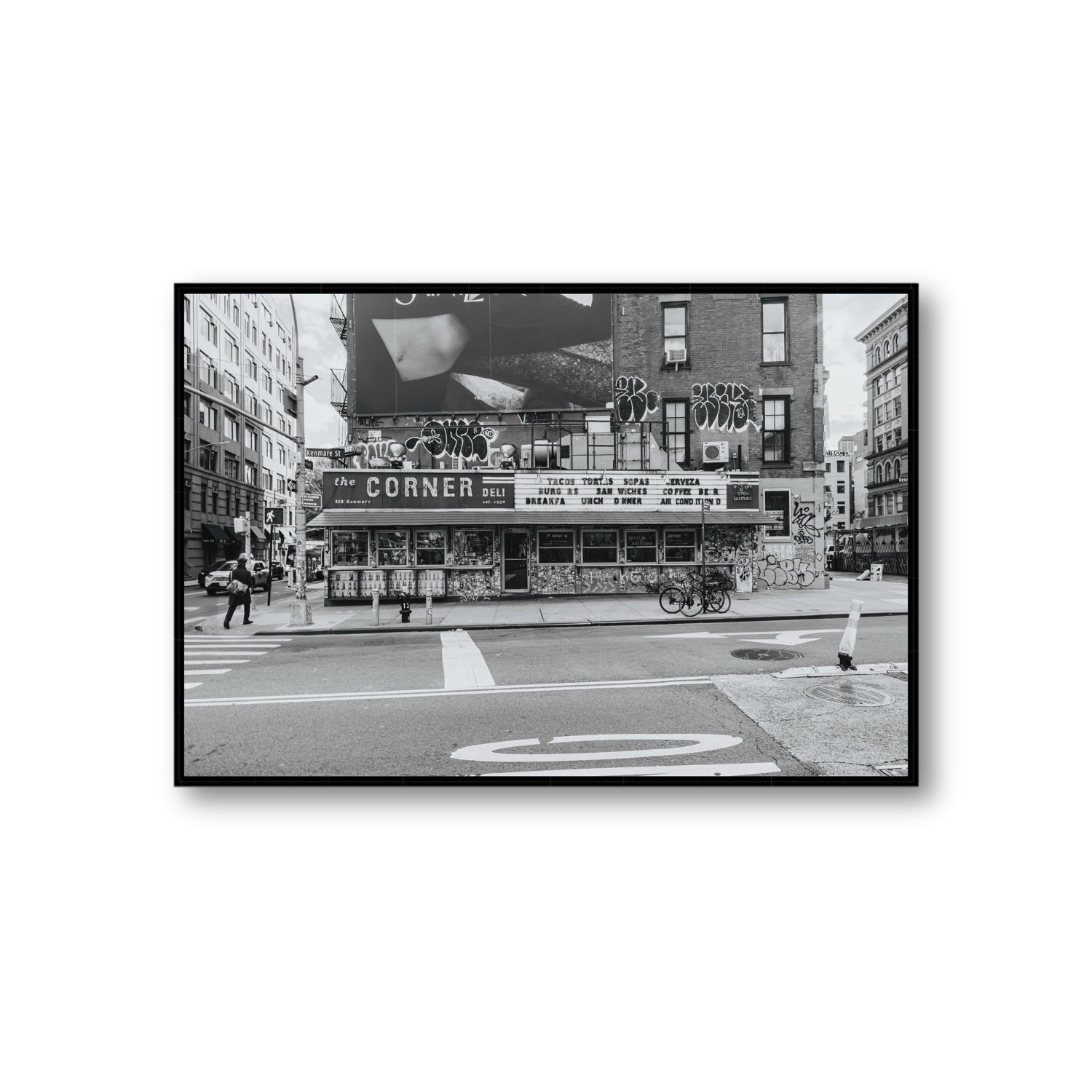 Kenmare Street New York NYC Black & White wall art Giant fine art canvas in black float frame