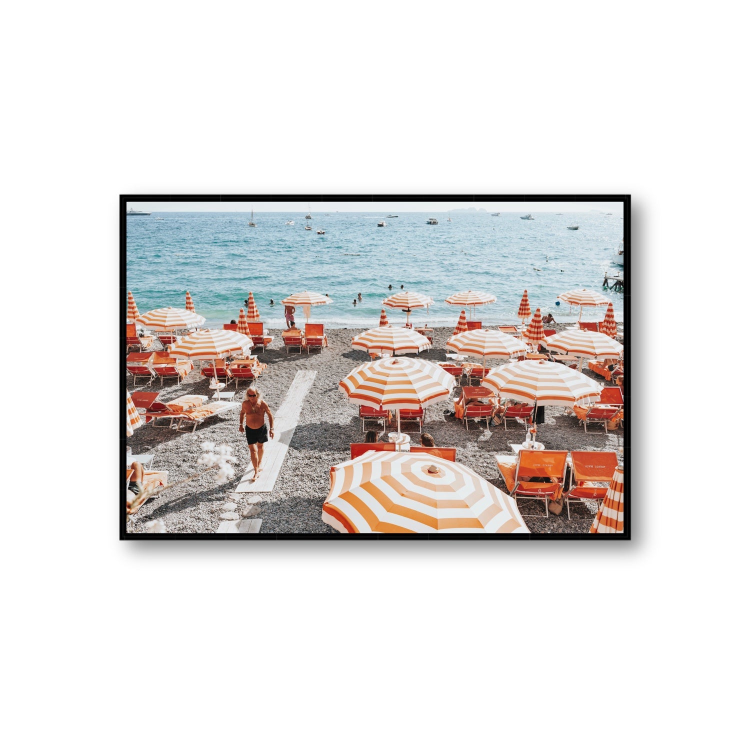 Shoreline Strut Positano wall art Giant fine art canvas in black float frame