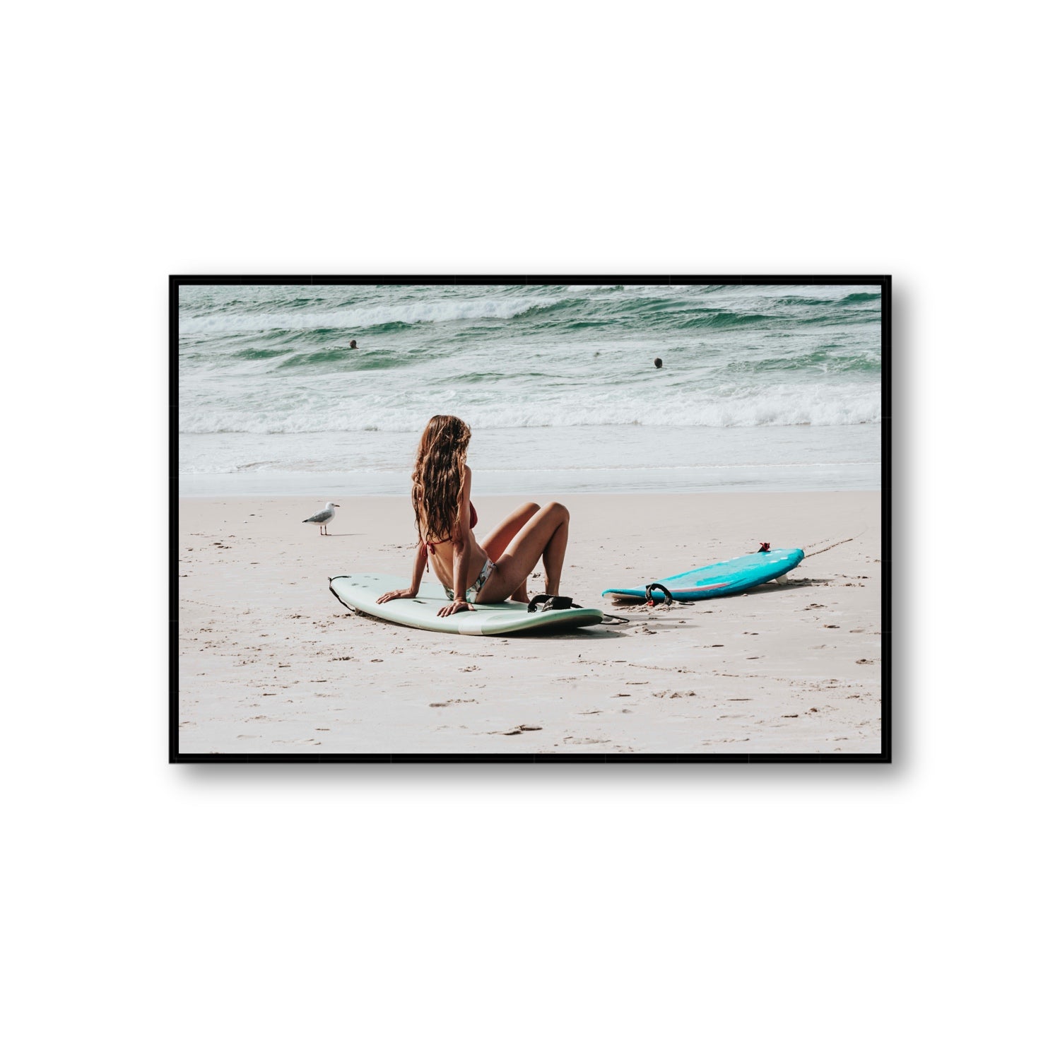 Ciao Bella Byron Bay Surf coastal wall art Giant fine art canvas in black float frame
