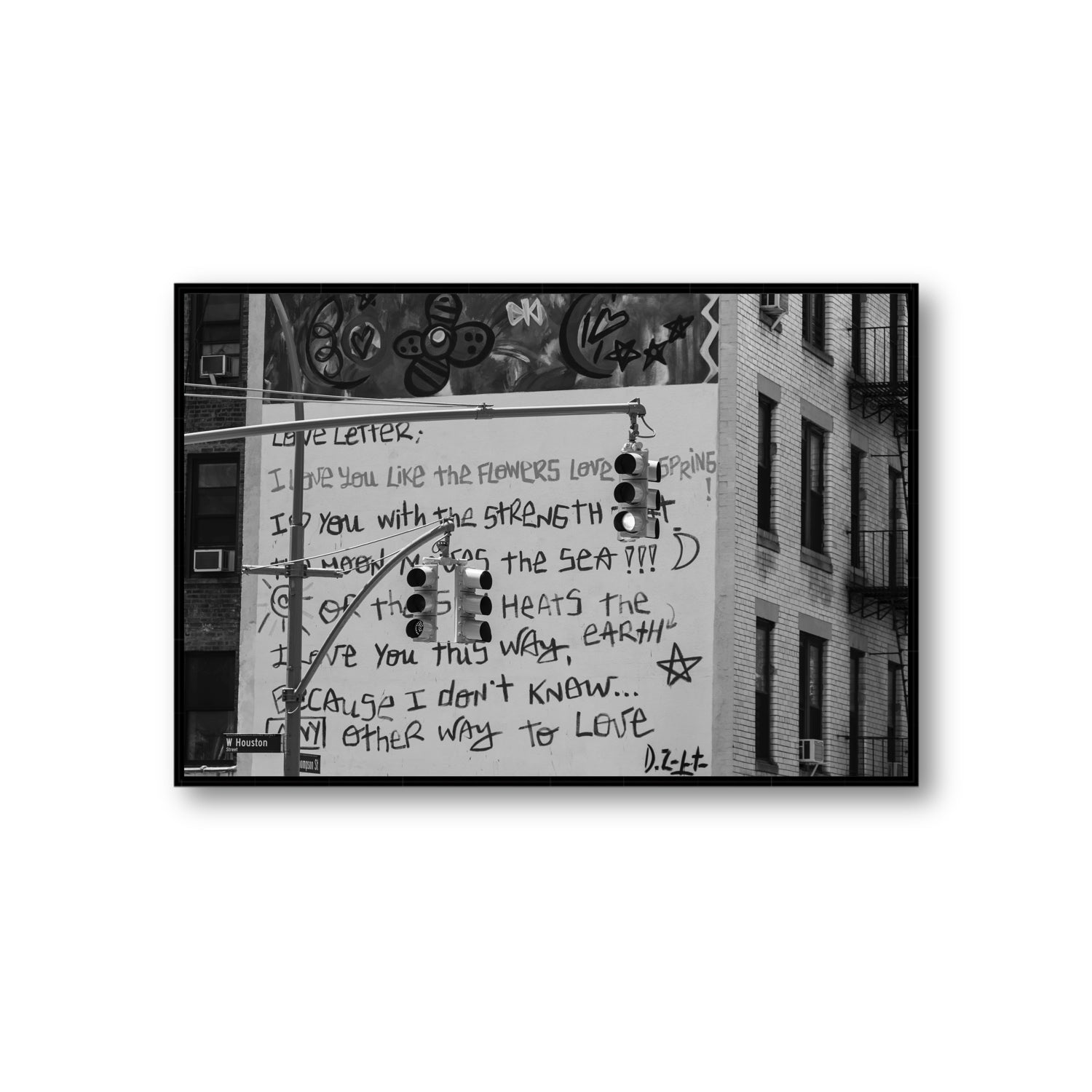 Love Letter New York NYC Black & White wall art Giant fine art canvas in black float frame