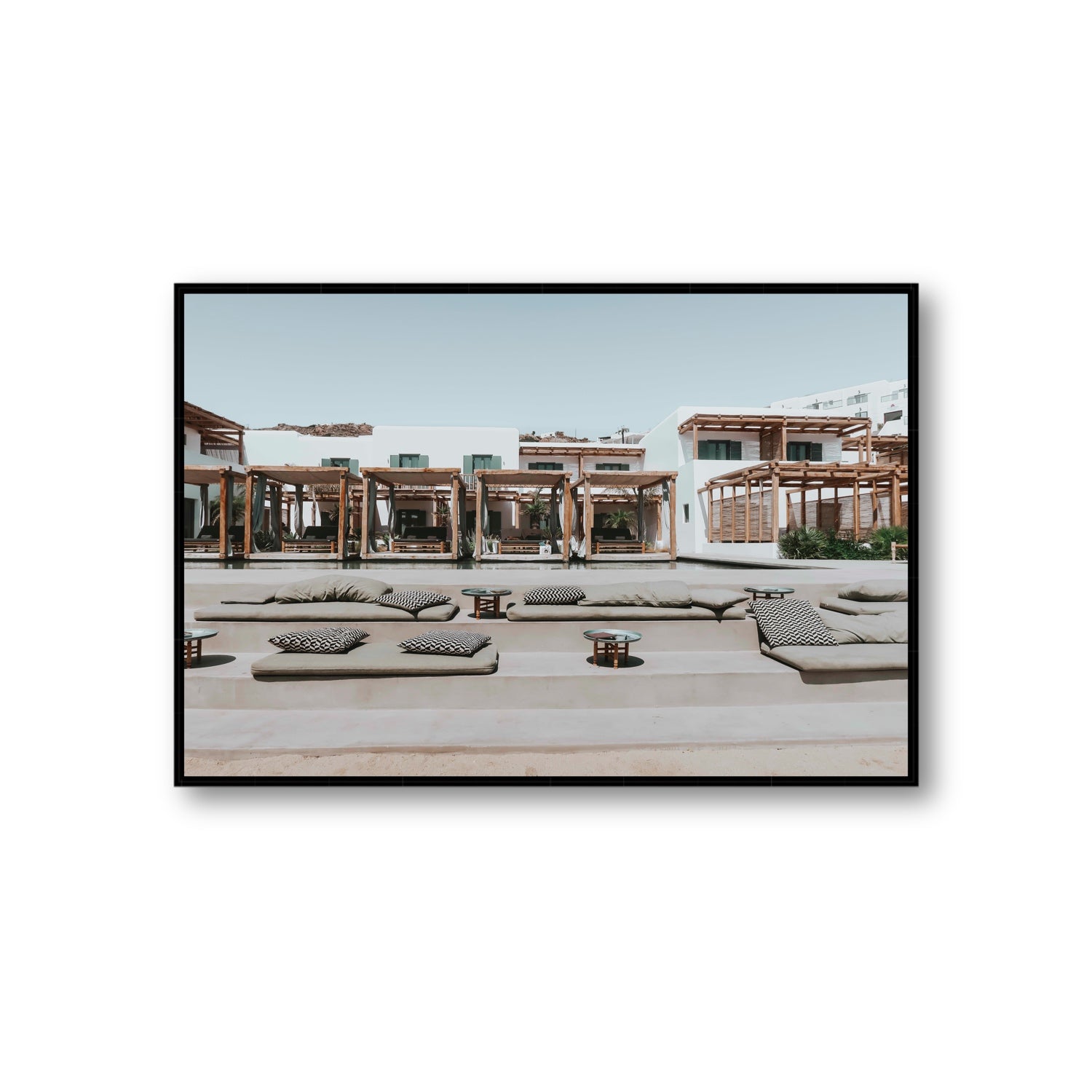 Platis Gialos fine art print, Mykonos, Greece, Giant, Black Float Frame, Fine Art Canvas