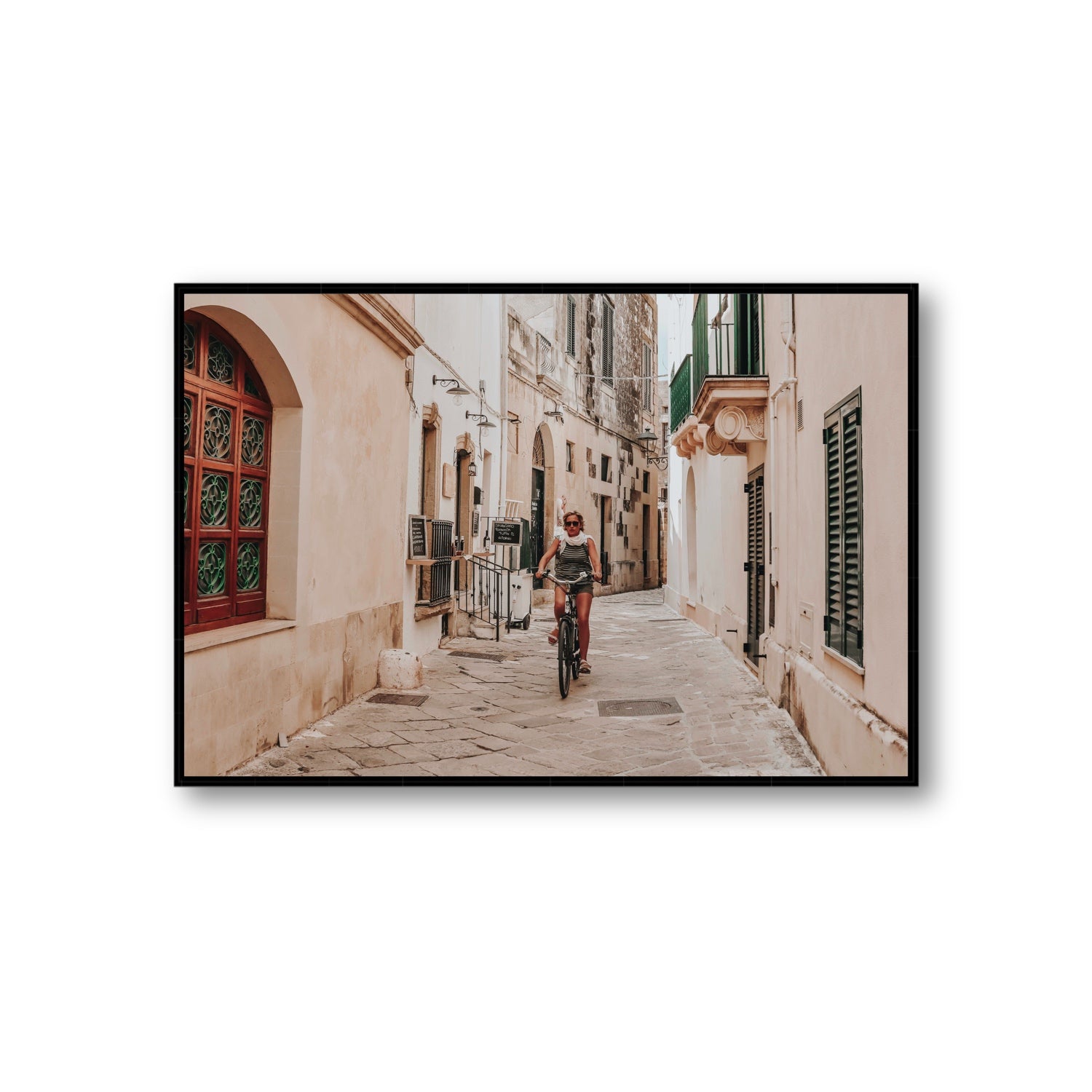 La Donna In Bicicletta Puglia Wall Italian fine art print Giant fine art canvas in black float frame