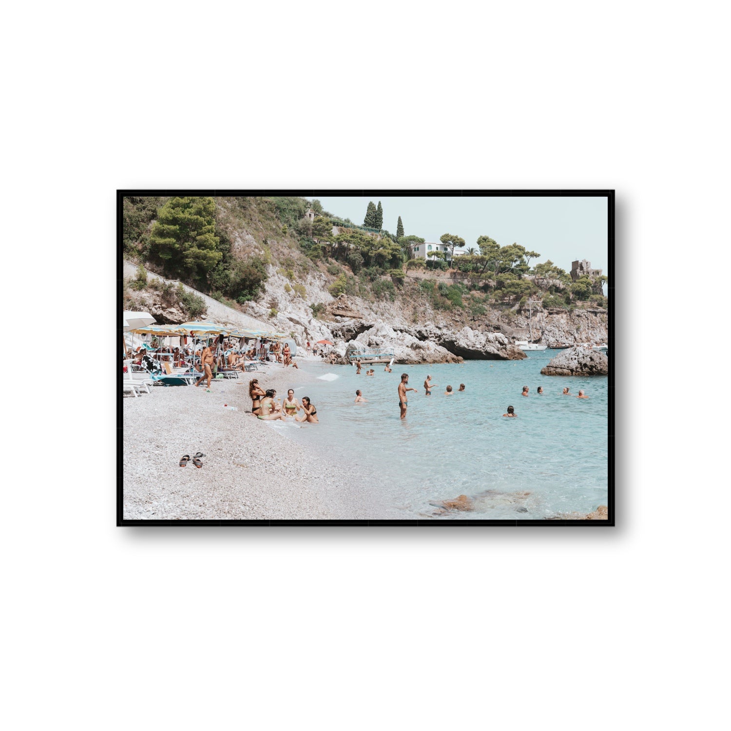 La Vacanza Amalfi Mediterranean wall art Giant fine art canvas in black float frame
