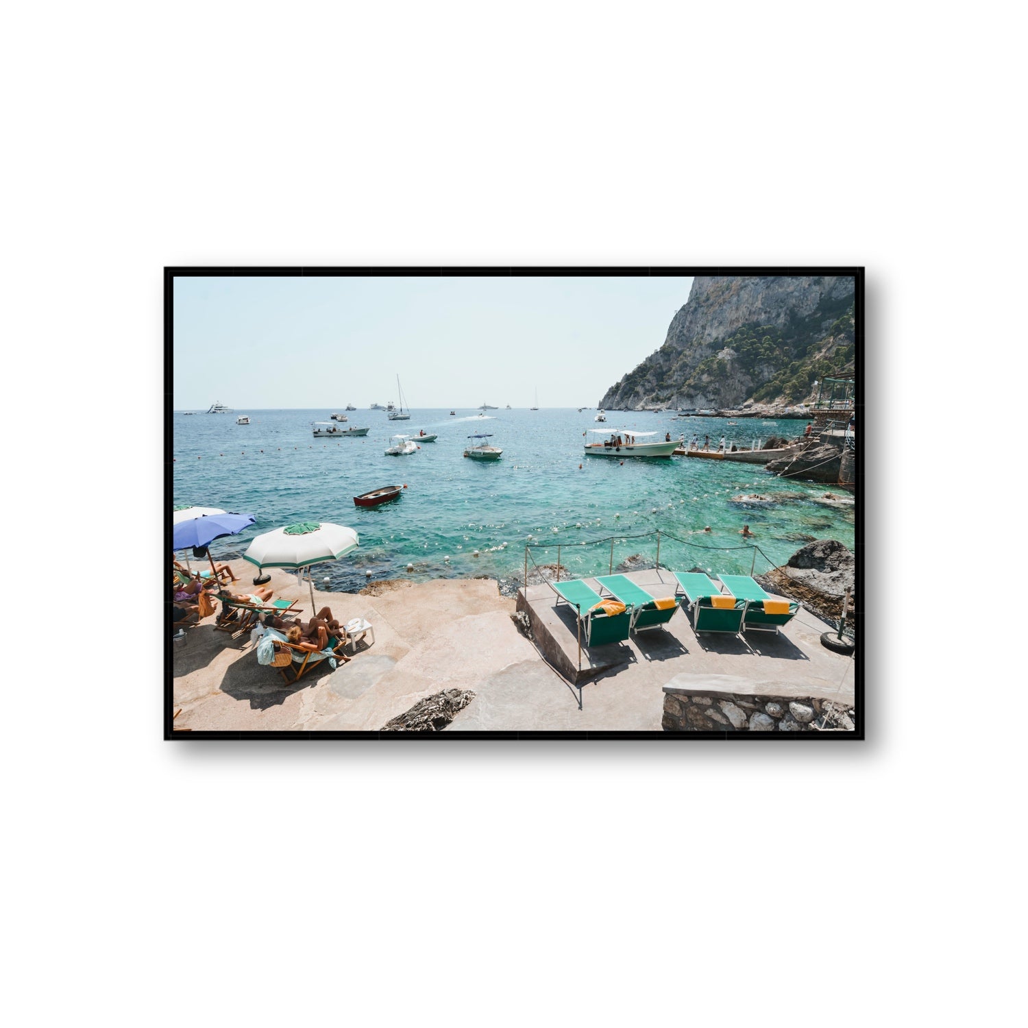Save Me A Seat Capri Mediterranean wall art Giant fine art canvas in black float frame