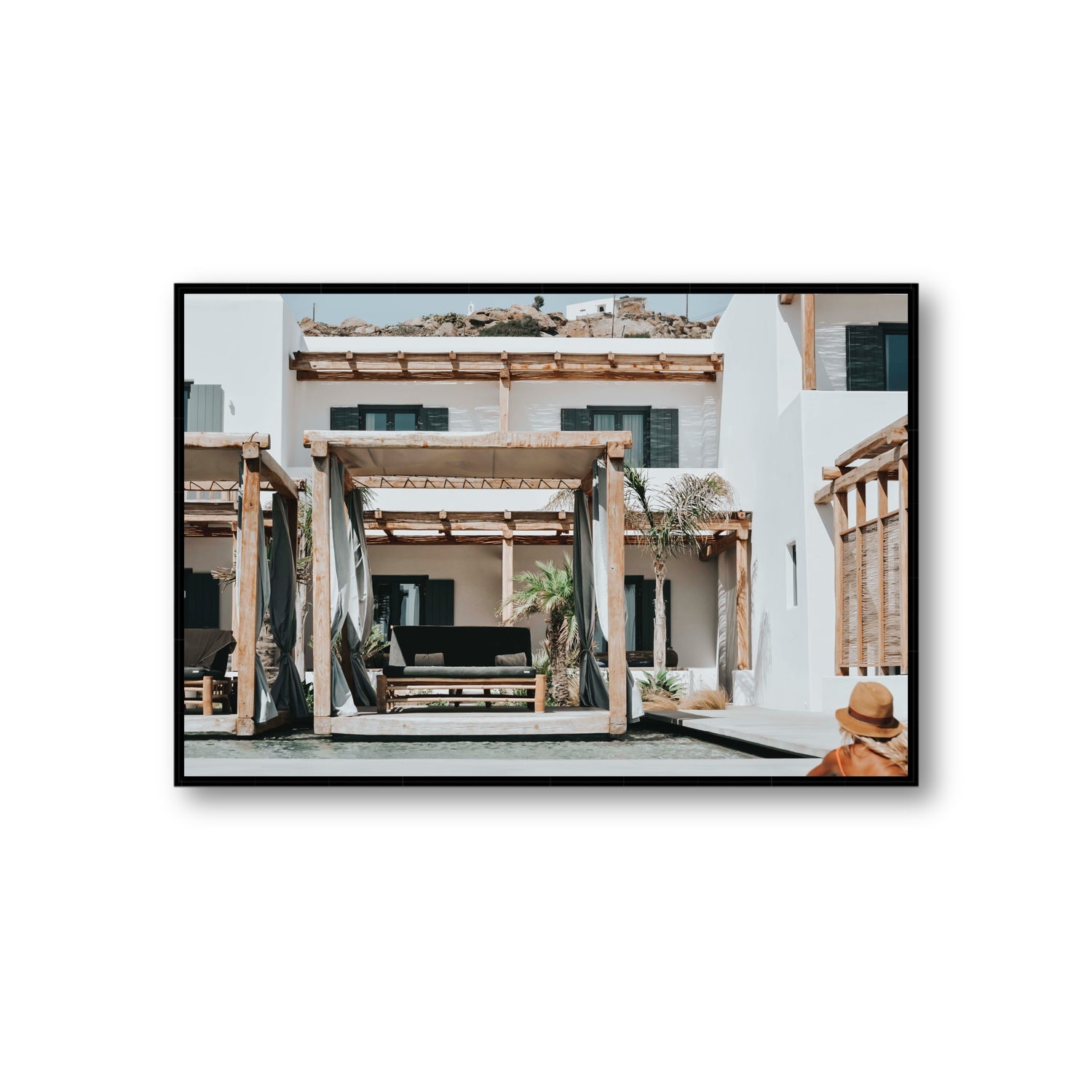 Dream Villa fine art print, Mykonos, Greece, Giant, Black Float Frame, Fine Art Canvas