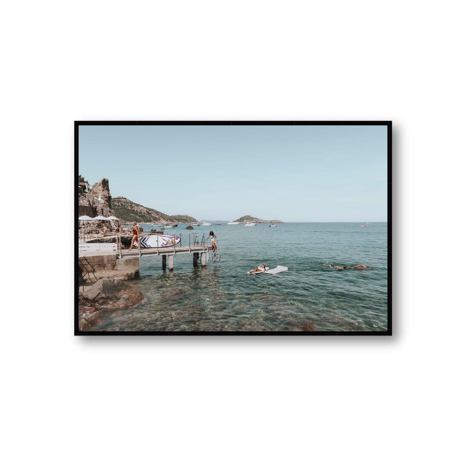 Retro Glamour Tuscany coastal Italian wall art Giant fine art canvas in black float frame