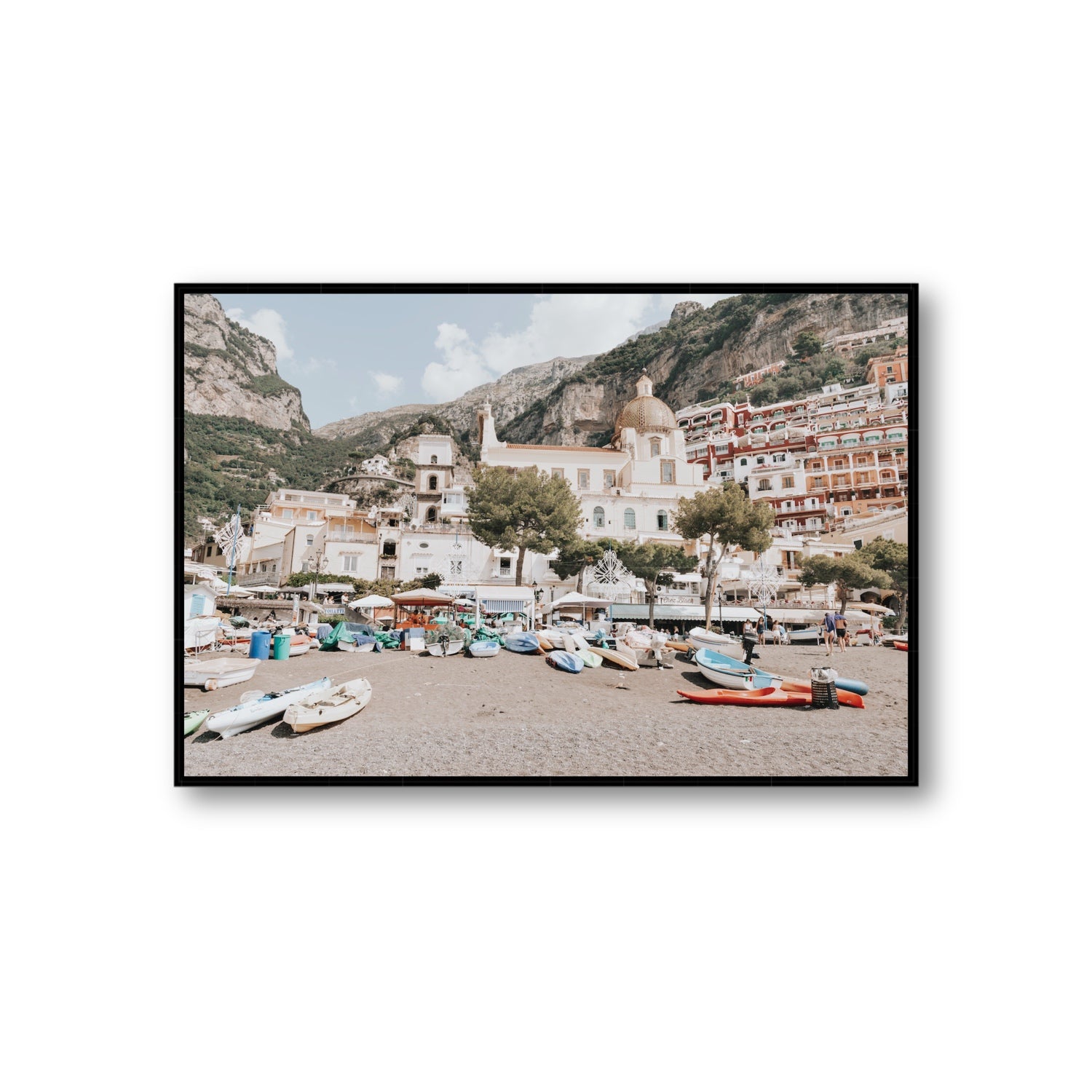 Pastel Paradise fine art print, Positano, Italy, Giant, Black Float Frame, Fine Art Canvas