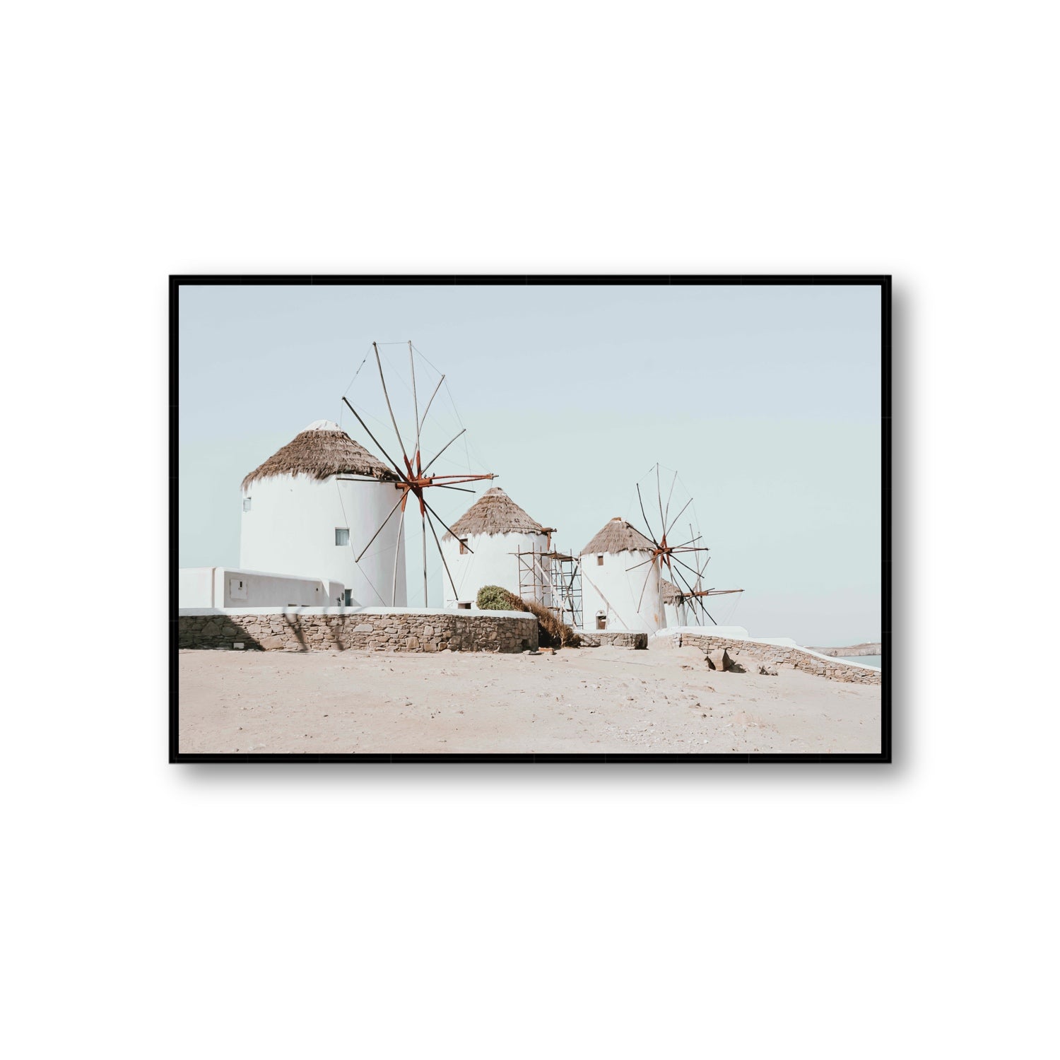 Rustic Icons Mykonos Greek island wall art Giant fine art canvas in black float frame