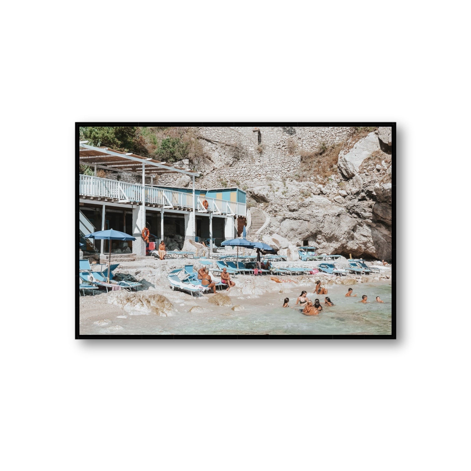 Beachside Bronze fine art print, Capri, Italy, Giant, Black Float Frame, Fine Art Canvas