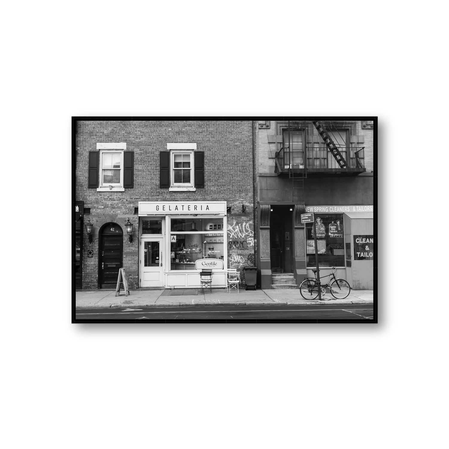 West Village Dolcezza New York NYC Black & White wall art Giant fine art canvas in black float frame