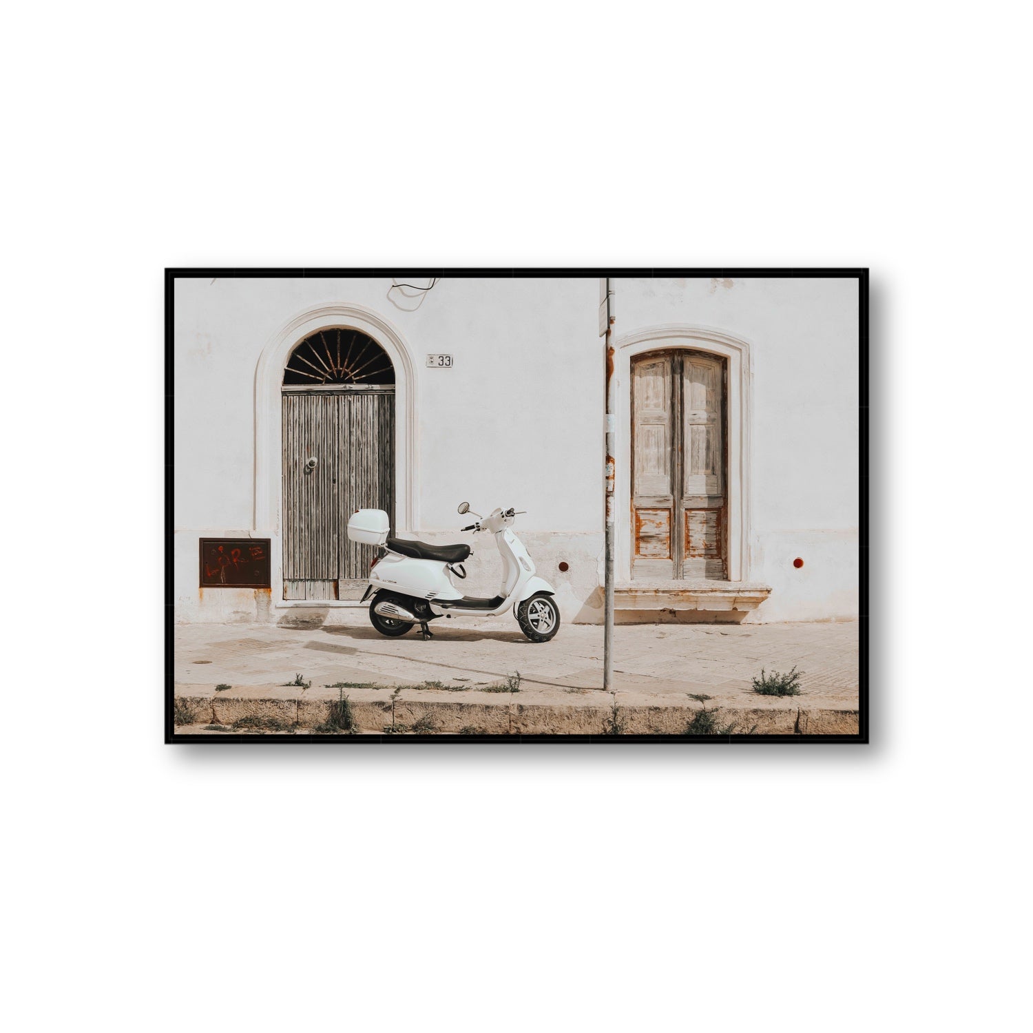 Vespa Nostalgia Puglia Italian wall art Giant fine art canvas in black float frame