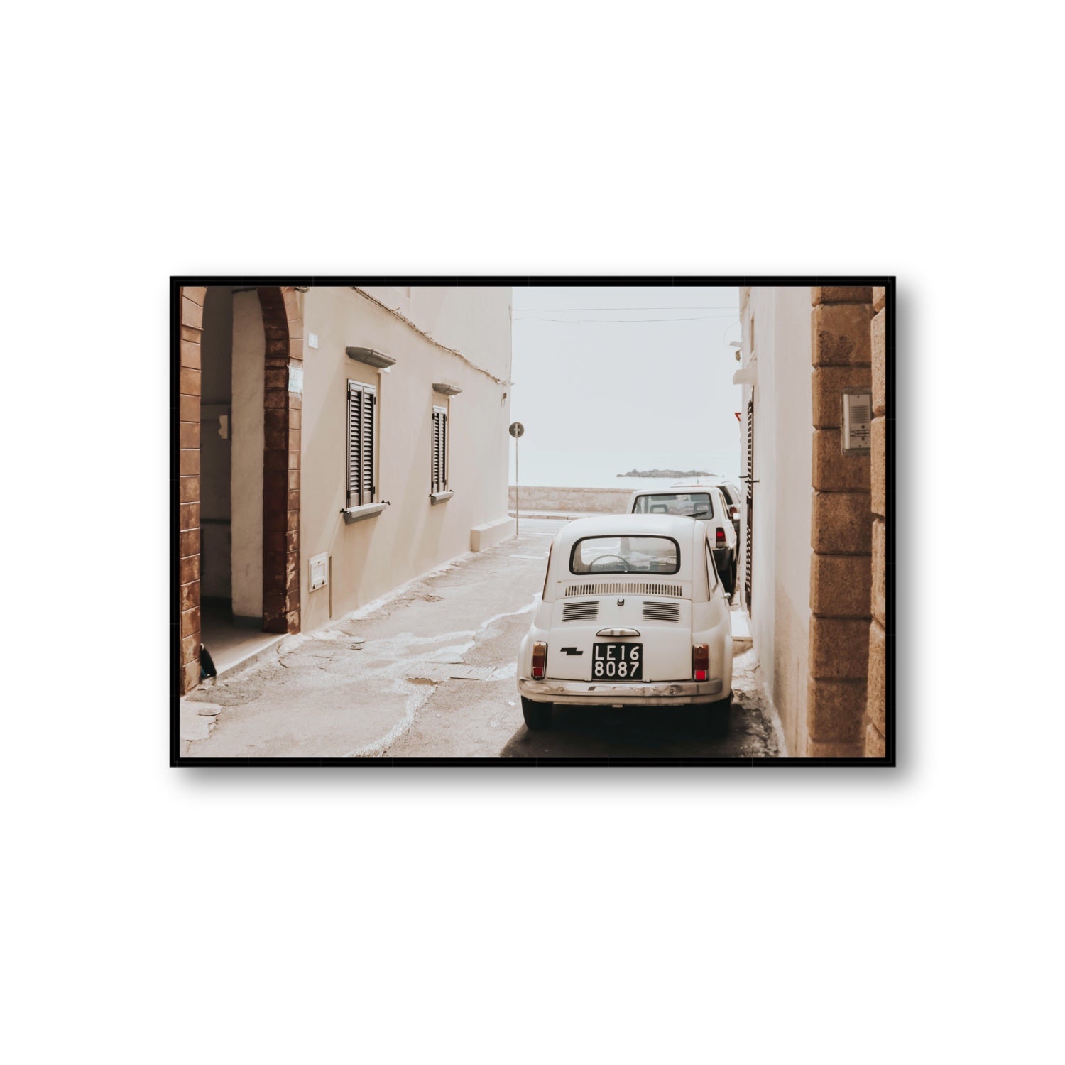 Bambini Lane Puglia Italian wall art Giant fine art canvas in black float frame