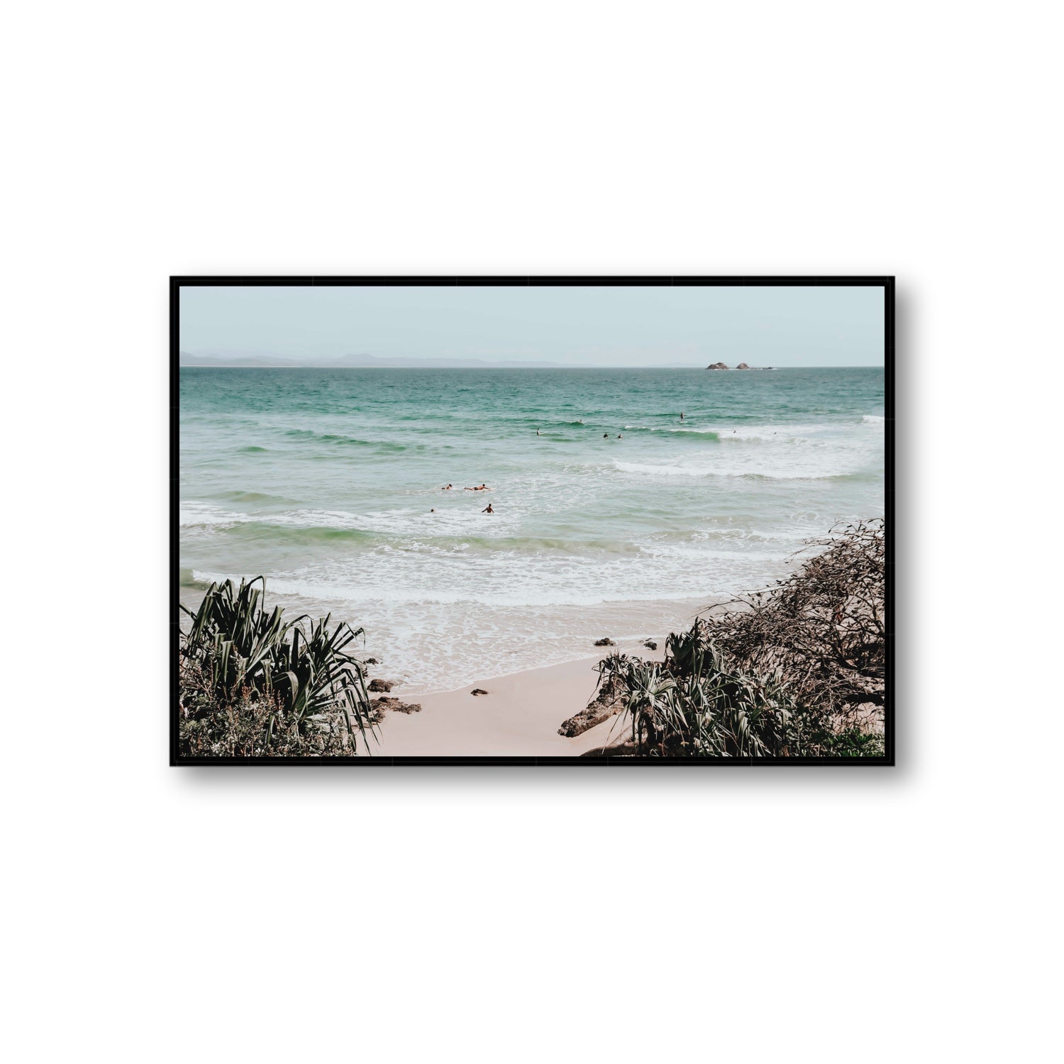 Surf City Byron Bay Surf coastal wall art Giant fine art canvas in black float frame