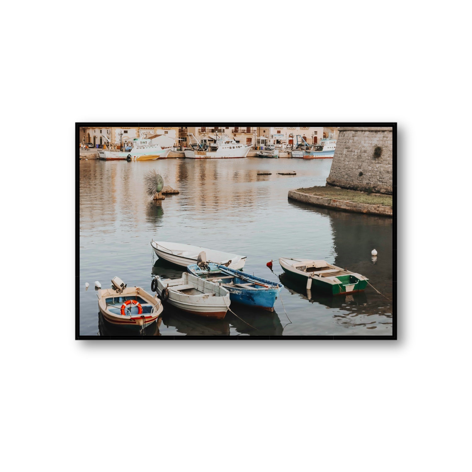 Cinque Barche Puglia Gallipoli Italian art print Giant fine art canvas in black float frame