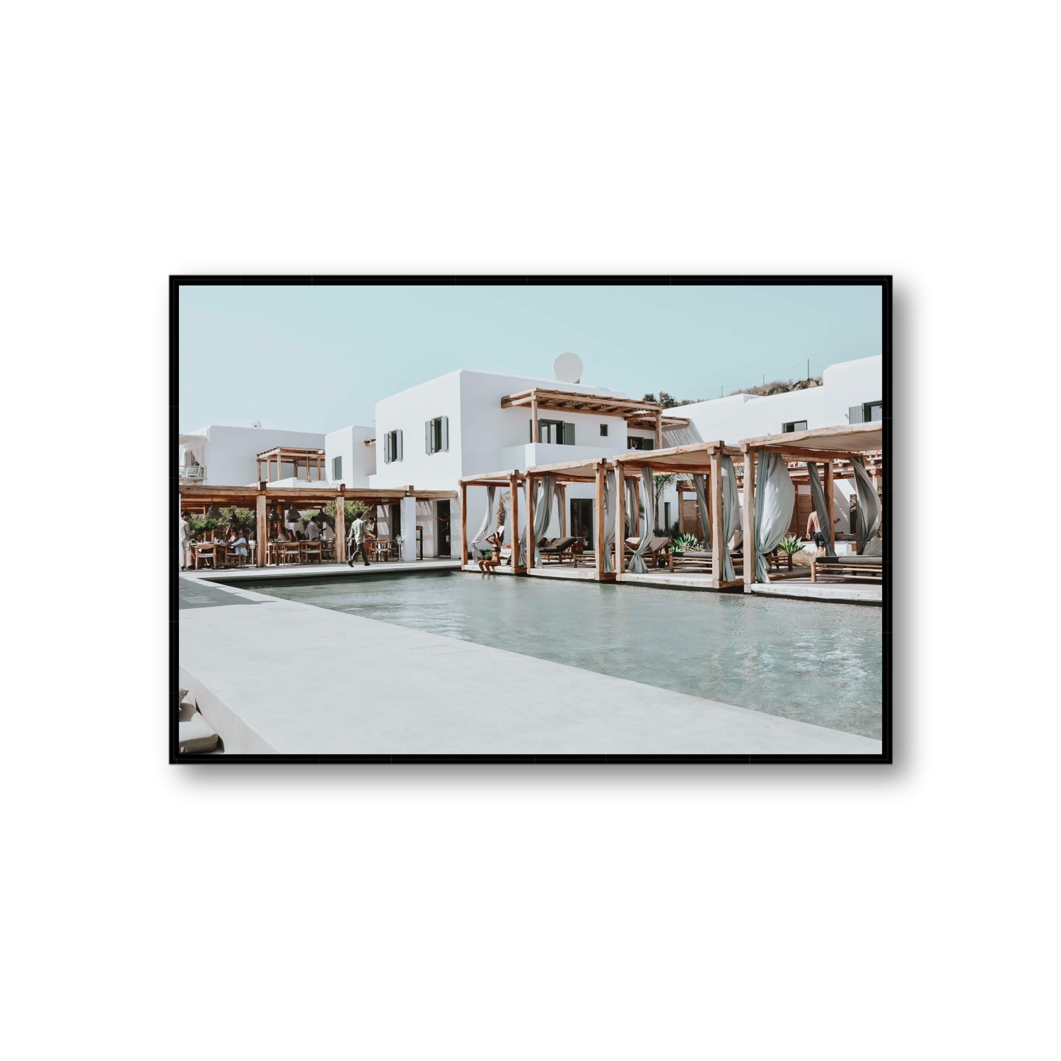 Polytelís Mykonos Greek island wall art Giant fine art canvas in black float frame