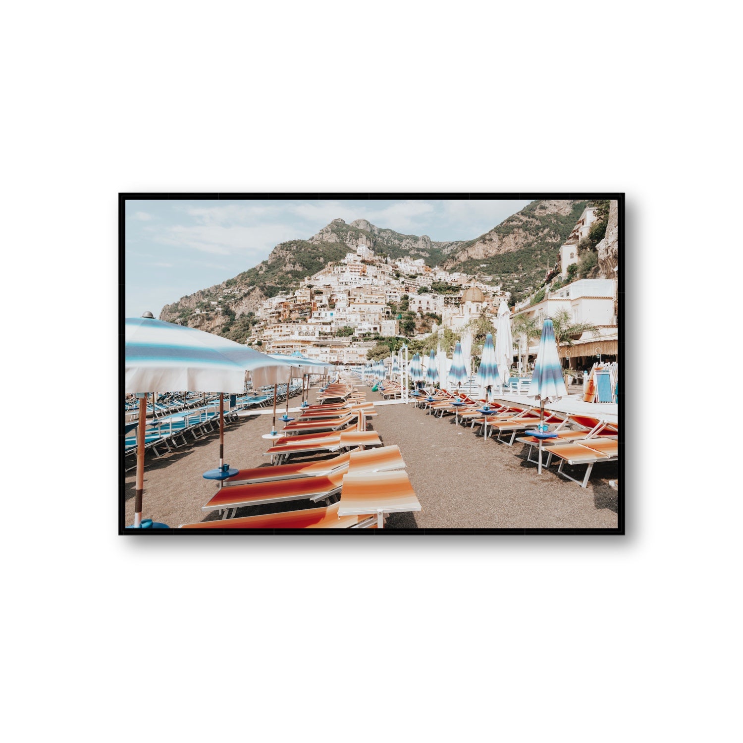 Spiaggia Grande fine art print, Positano, Italy, Giant, Black Float Frame, Fine Art Canvas