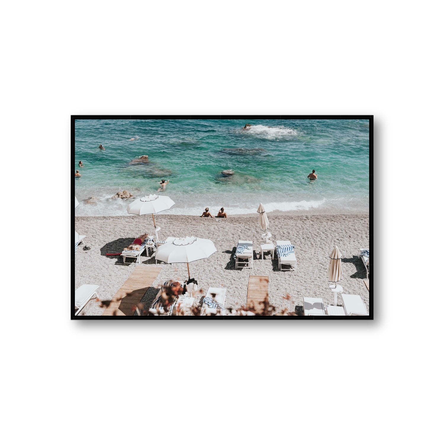 Amicizia Amalfi Italian beach wall art Giant fine art canvas in black float frame