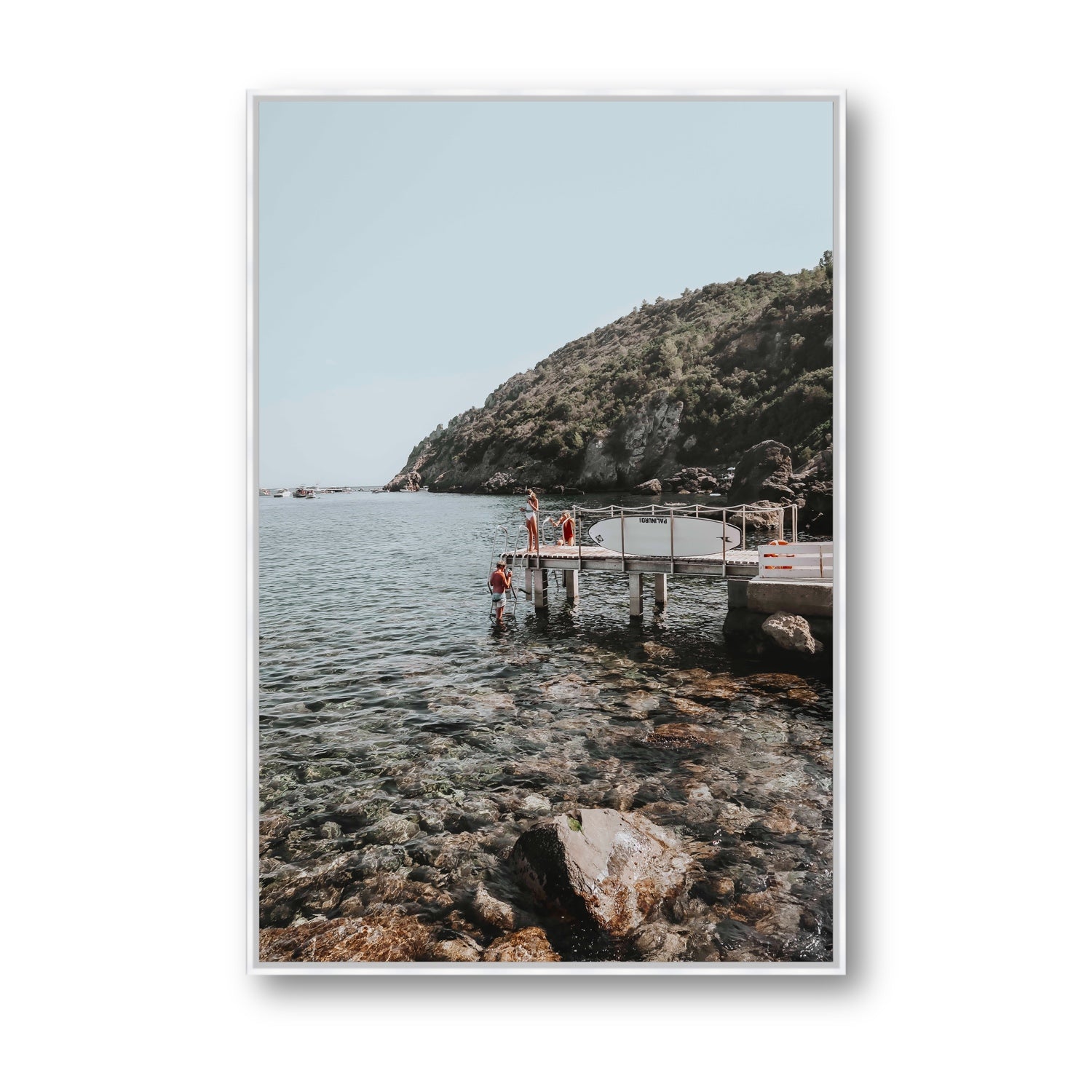 Tidal Explorers Tuscany coastal Italian wall art Statement fine art canvas in white float frame
