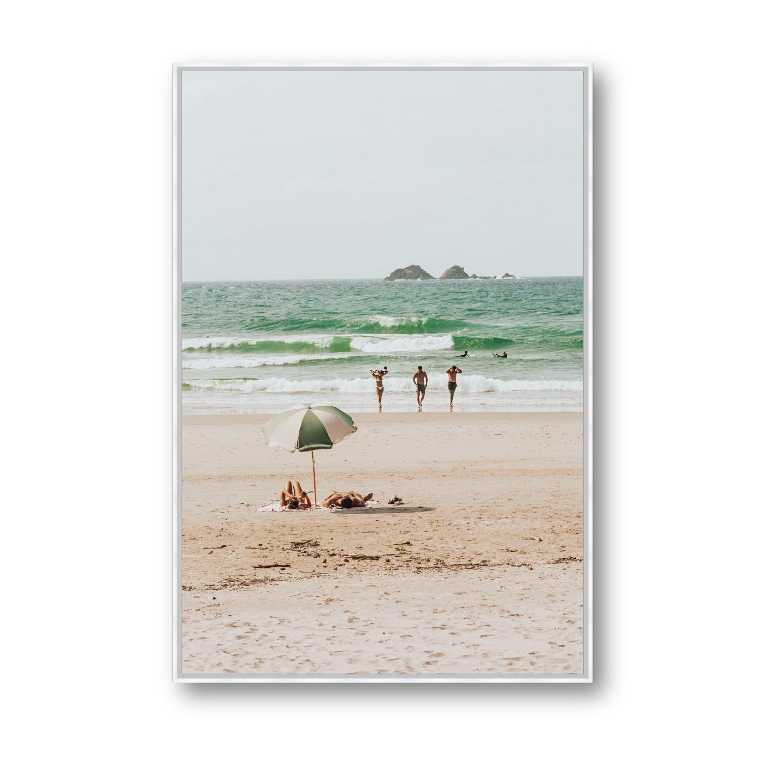 Escape The Ordinary Byron Bay coastal decor wall art Statement fine art canvas in white float frame