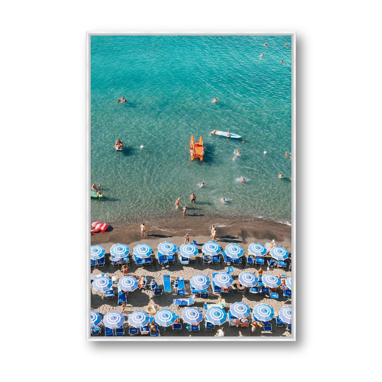 Aquamarine Oasis Sorrento Italian coastal wall art Statement fine art canvas in white float frame