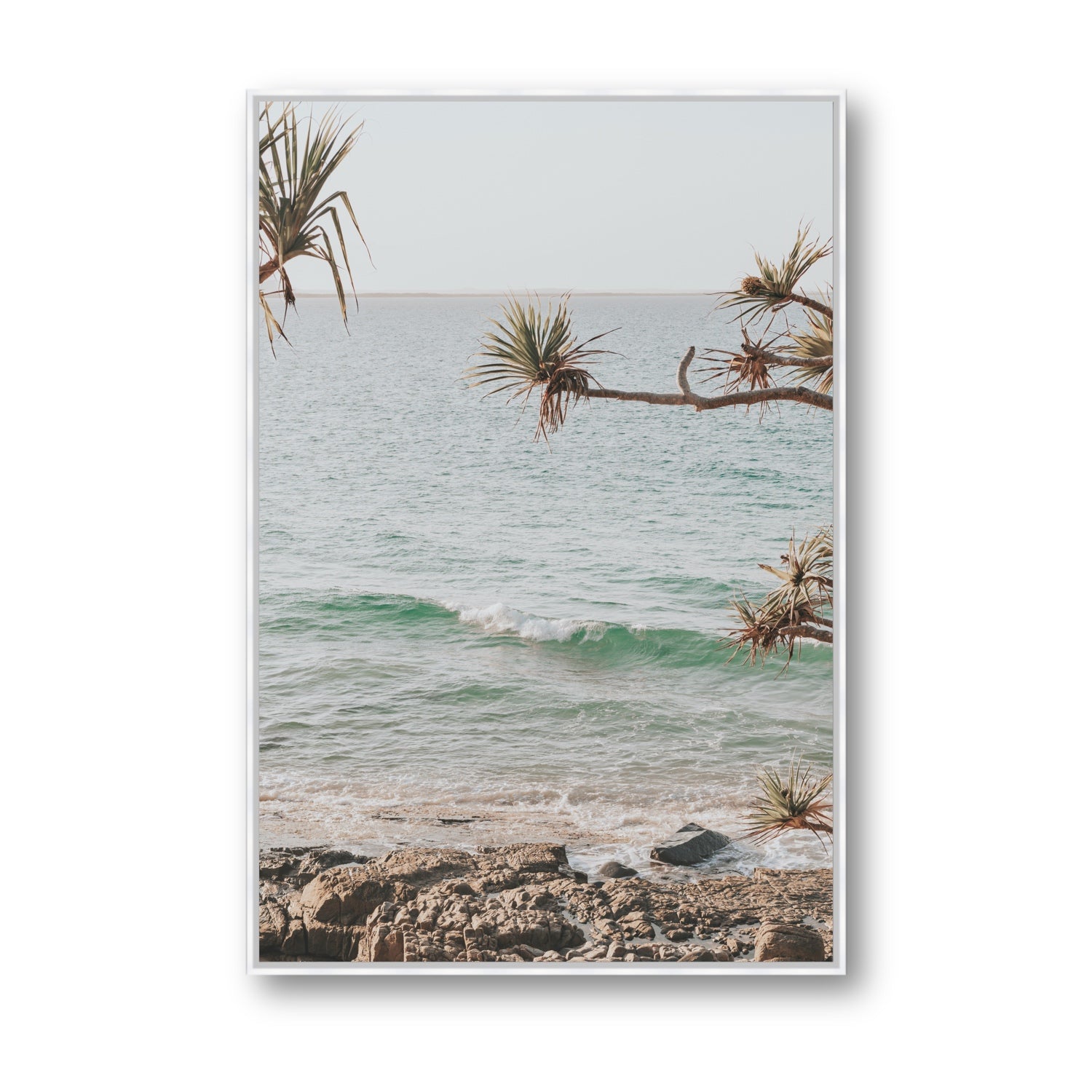 Good Vibrations fine art print, Noosa, Australia, coastal scenes artwork, Statement, White Float Frame, Fine Art Canvas