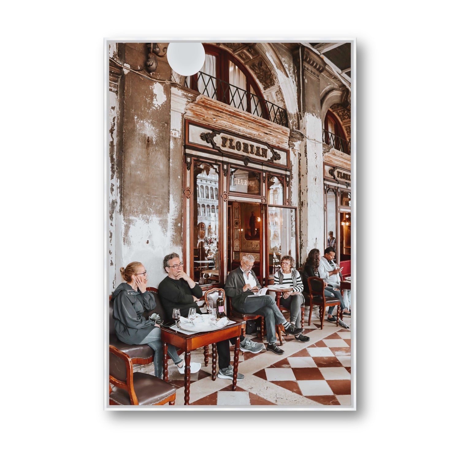 Tea Room Venice Italian wall art Statement fine art canvas in white float frame