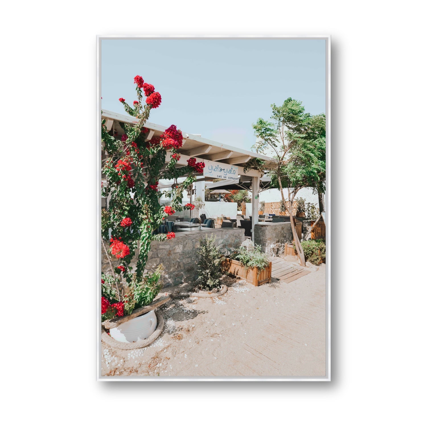 Yialo Yialo fine art print, Mykonos, Greece, Statement, White Float Frame, Fine Art Canvas