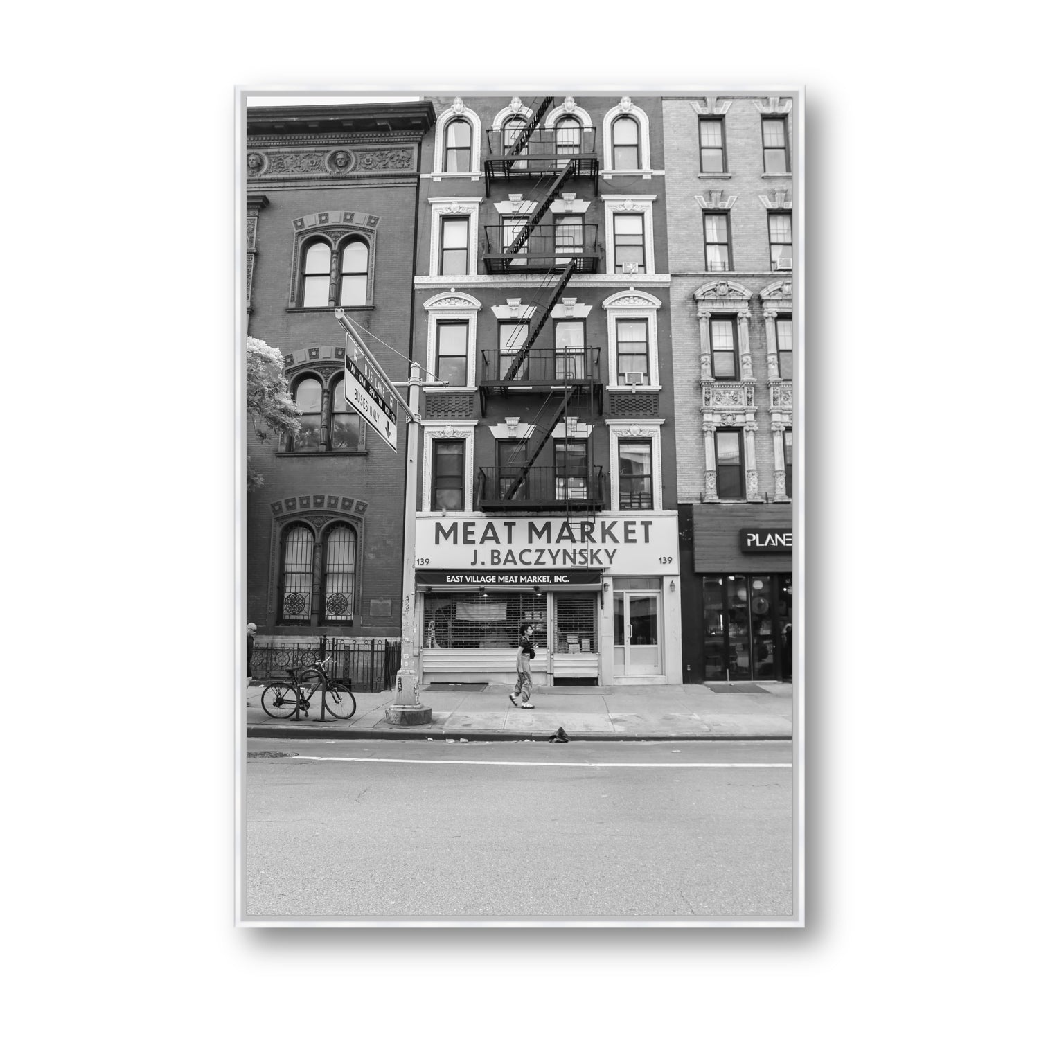 Vertical Village New York NYC Black & White wall art Statement fine art canvas in white float frame