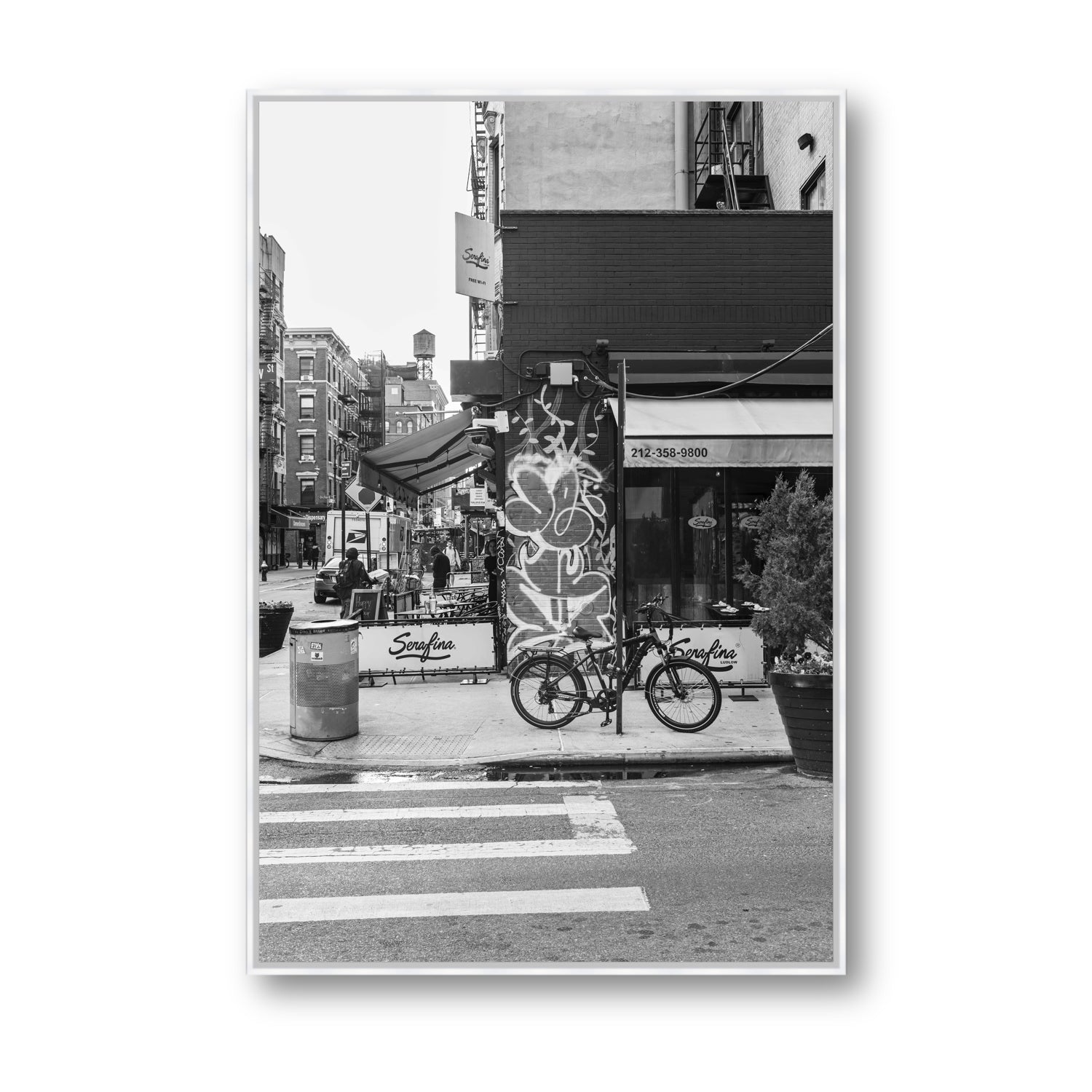 Cafe Canvas New York NYC Black & White wall art Statement fine art canvas in white float frame