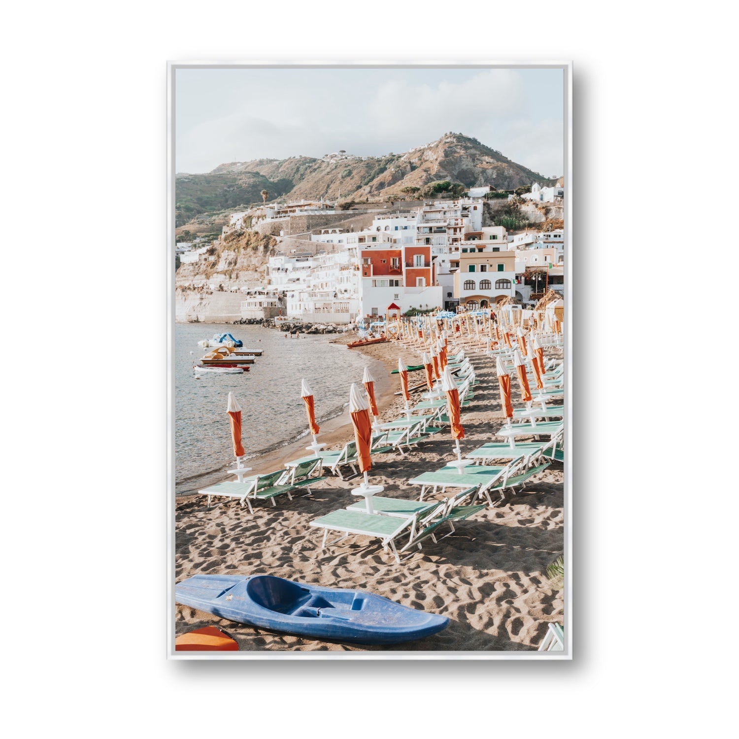 L'Isola del Paradiso Ischia Mediterranean wall art Statement fine art canvas in white float frame