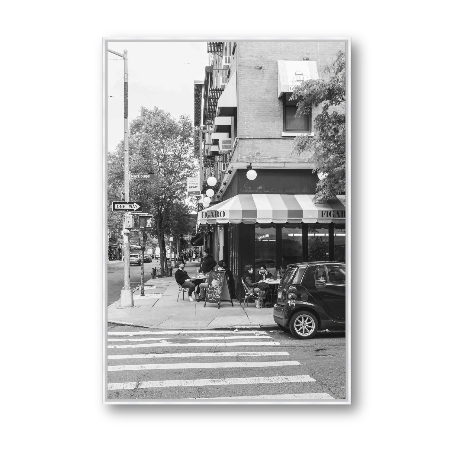 Figaro New York NYC Black & White wall art Statement fine art canvas in white float frame
