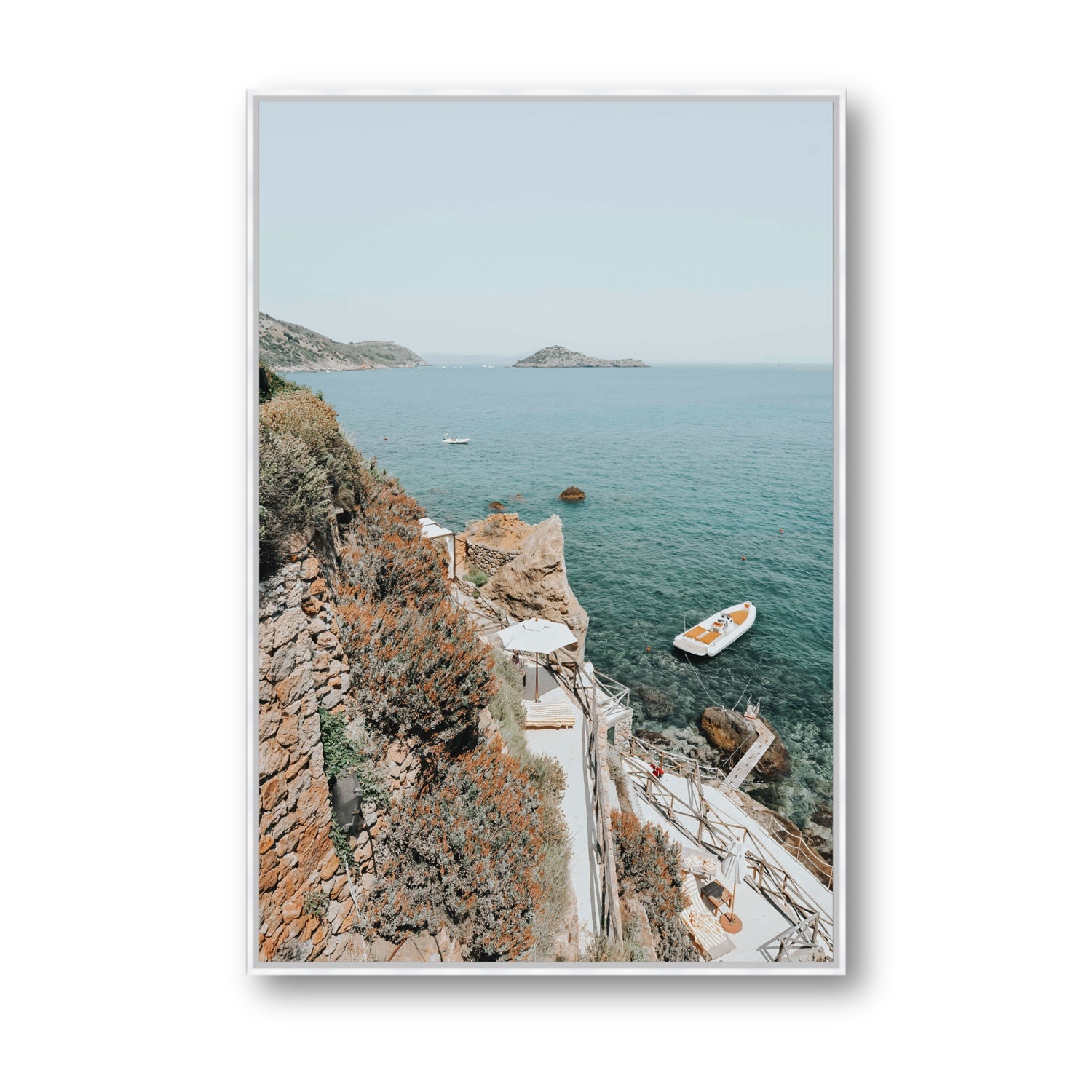 Front Row Seat Tuscany coastal wall art Statement fine art canvas in white float frame