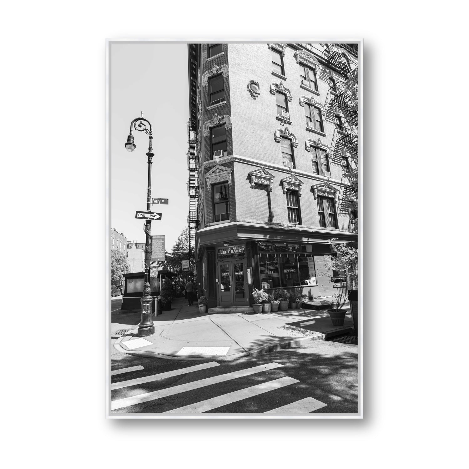 Parisian On Perry New York NYC Black & White wall art Statement fine art canvas in white float frame
