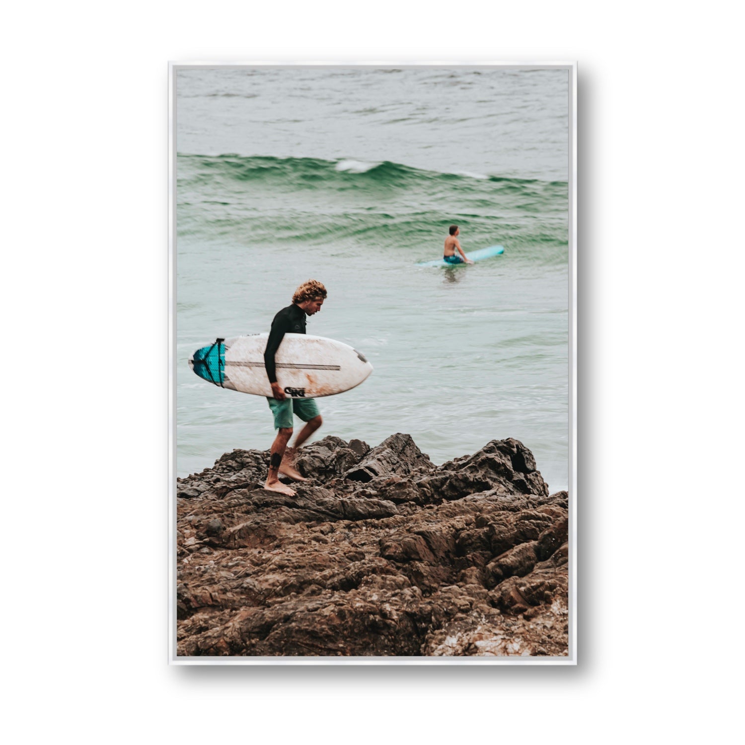 Not All Who Wander Are Lost Byron Bay Surf wall art Statement fine art canvas in white float frame