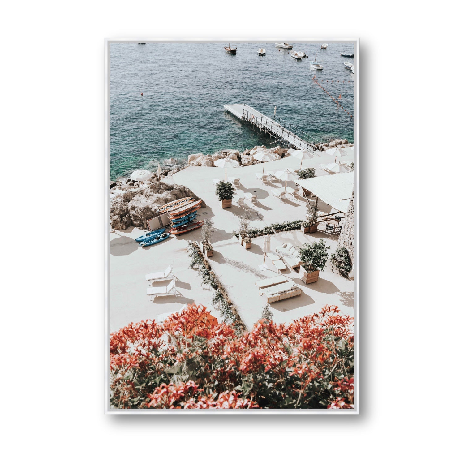 A Work of Art Amalfi coastal wall art Statement fine art canvas in white float frame