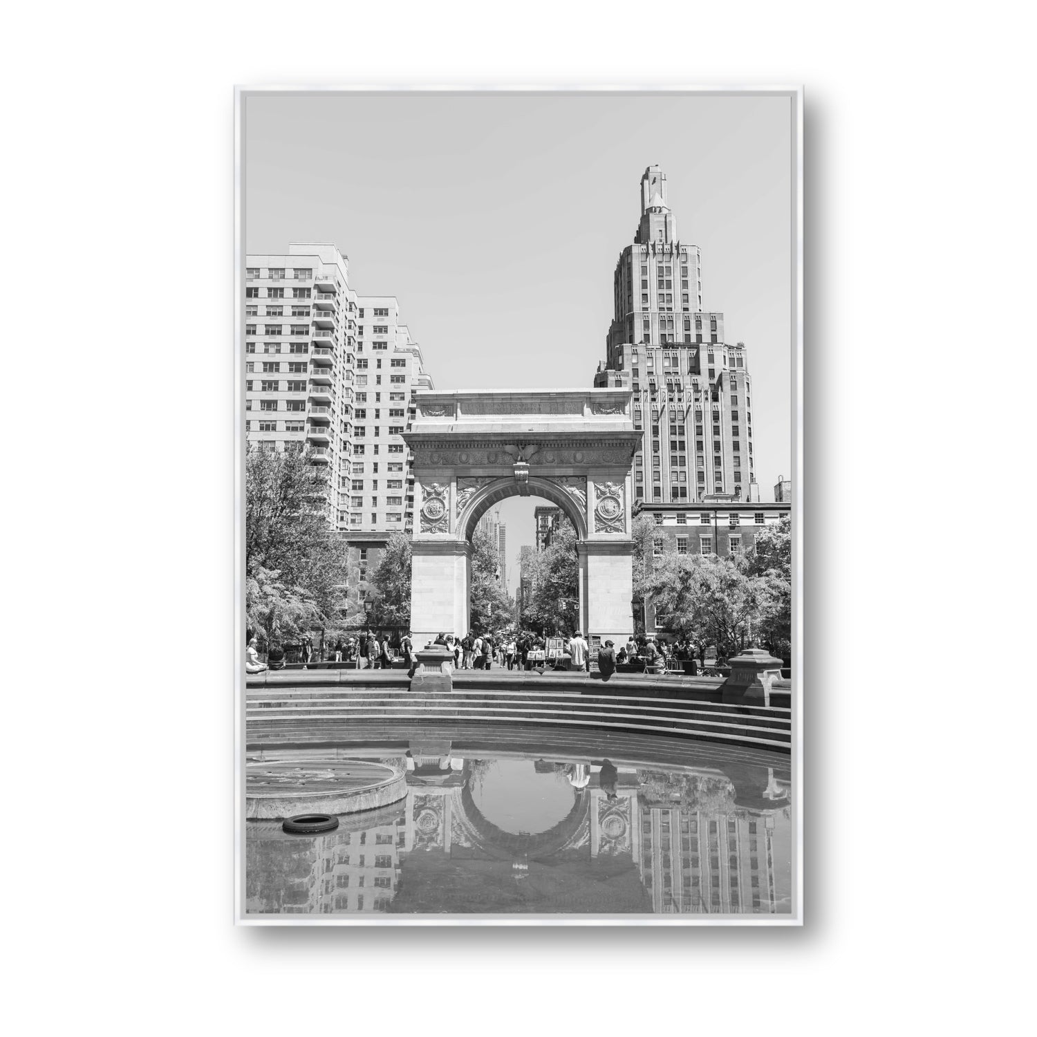 Washington Skyline New York NYC Black & White wall art Statement fine art canvas in white float frame