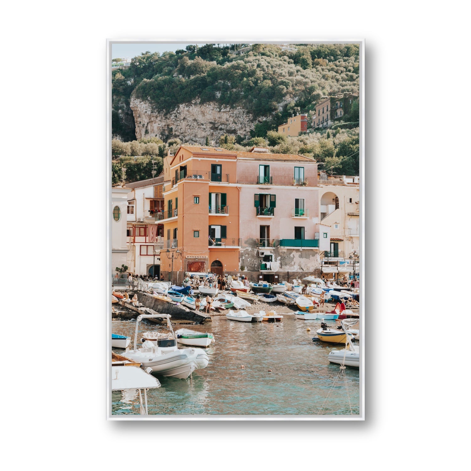Boatyard Bliss fine art print, Sorrento, Italy, Statement, White Float Frame, Fine Art Canvas