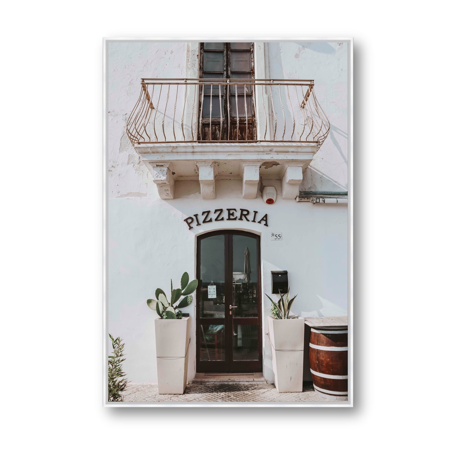 Pizzeria Puglia Italian wall art Statement fine art canvas in white float frame