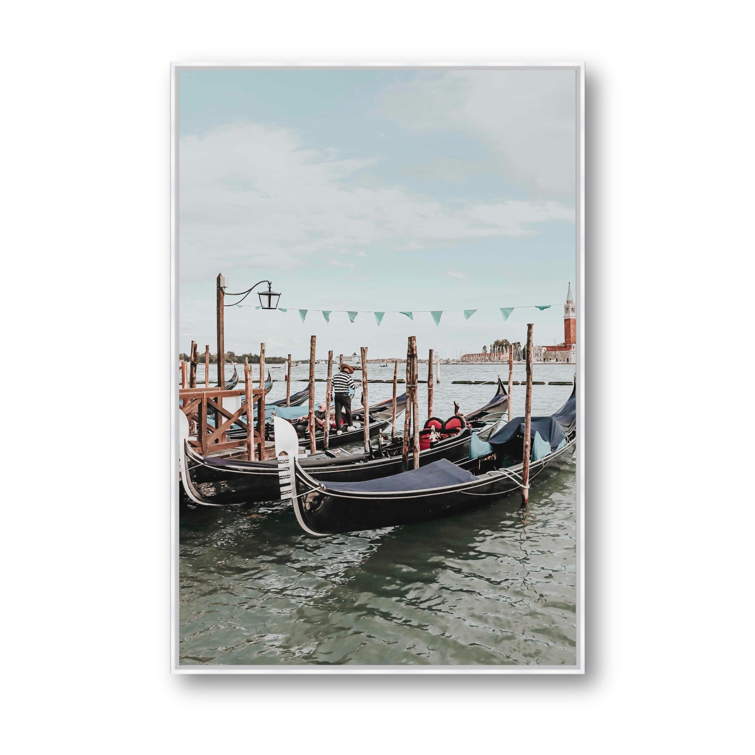 The Gondolier Venice Gondola Italian wall art Statement fine art canvas in white float frame