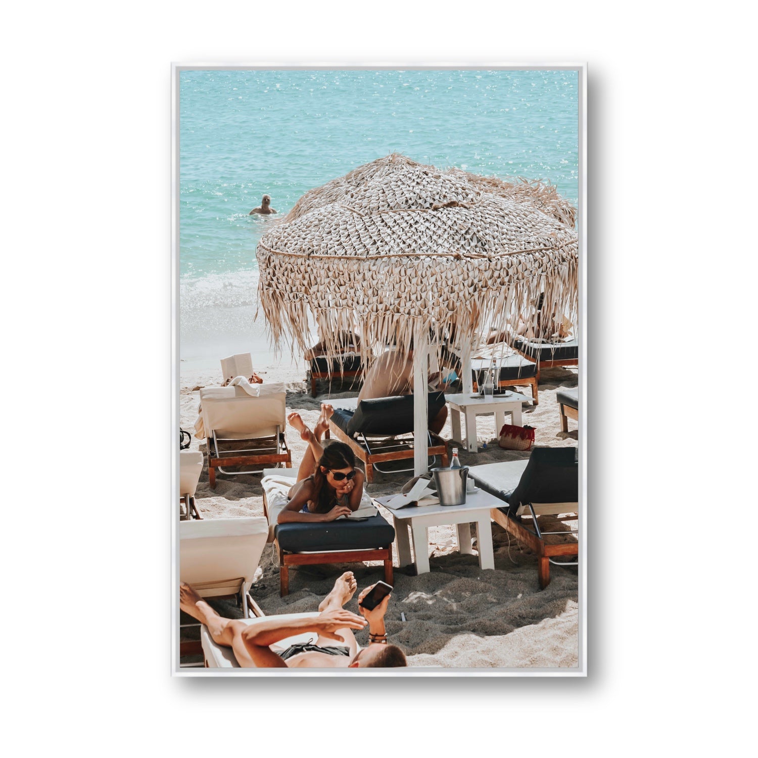 In The Zone Mykonos Greek island wall art Statement fine art canvas in white float frame