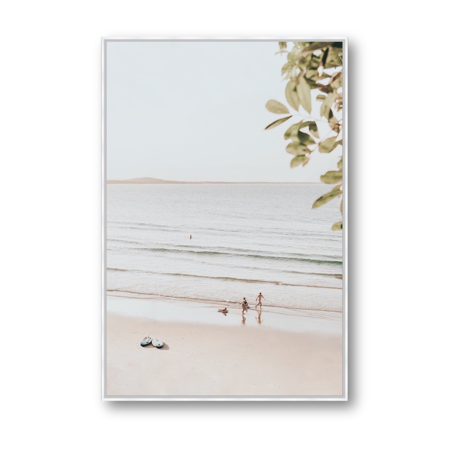 Walking On Sunshine fine art print, Noosa, Australia, coastal scenes artwork, Statement, White Float Frame, Fine Art Canvas