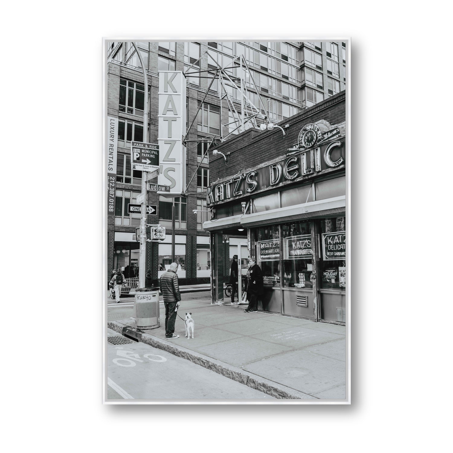 Graphite Gotham New York NYC Black & White wall art Statement fine art canvas in white float frame