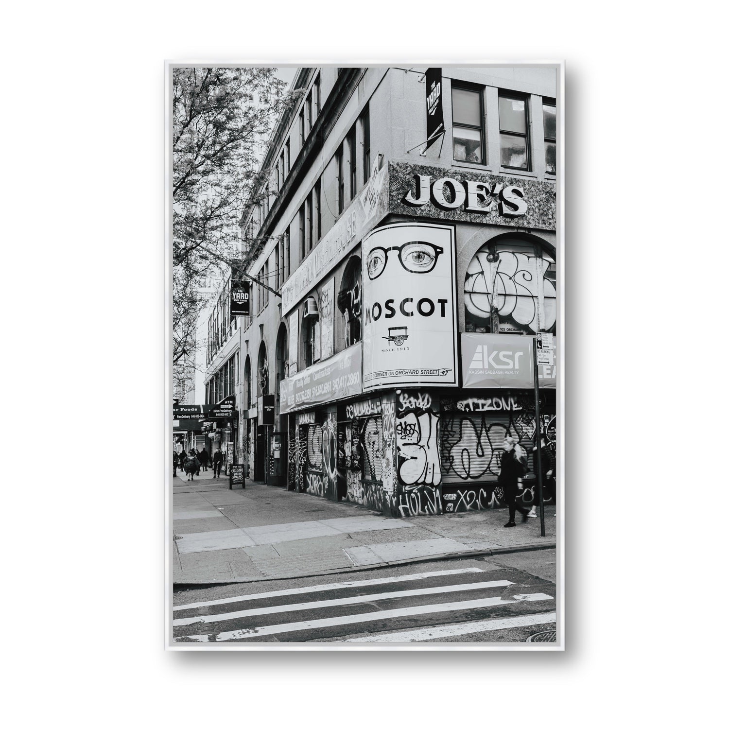 Lower East Side Murals New York NYC Black & White wall art Statement fine art canvas in white float frame