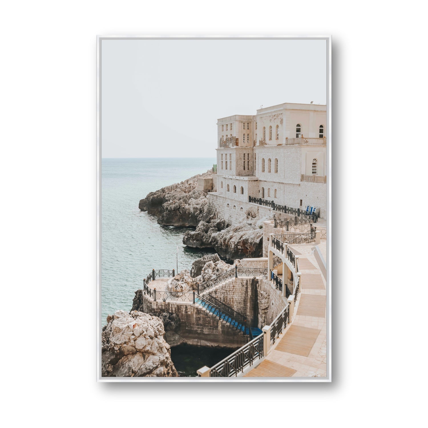Santa Cesarea Puglia Italian coastal wall art Statement fine art canvas in white float frame