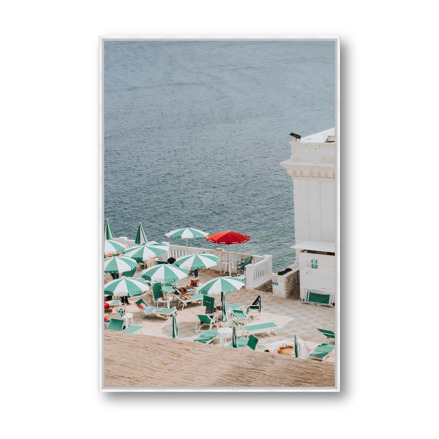 Lido Italiano Puglia beach Italian wall art Statement fine art canvas in white float frame