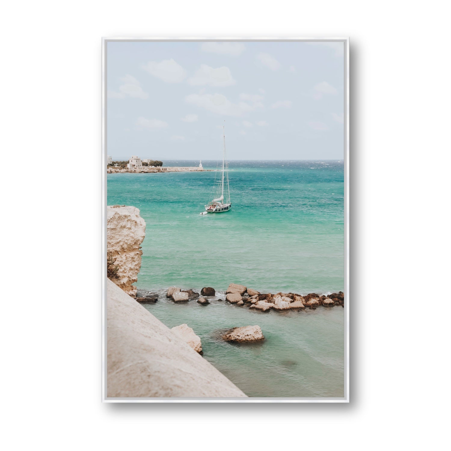 Seafarer's Dream Puglia Seafarer’s Dream coastal wall art Statement fine art canvas in white float frame