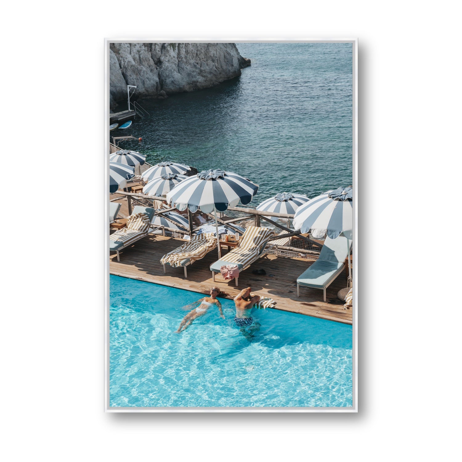I'm Busy Ischia Italian coastal Mediterranean wall art Statement fine art canvas in white float frame